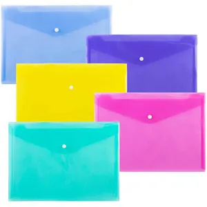 Plastic Poly Envelopes A4 Clear File Bags Document Folders Organizers with Snap Button
