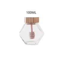 Botol madu heksagonal 100ml, 220ml, 380ml, botol kaca, tutup kayu