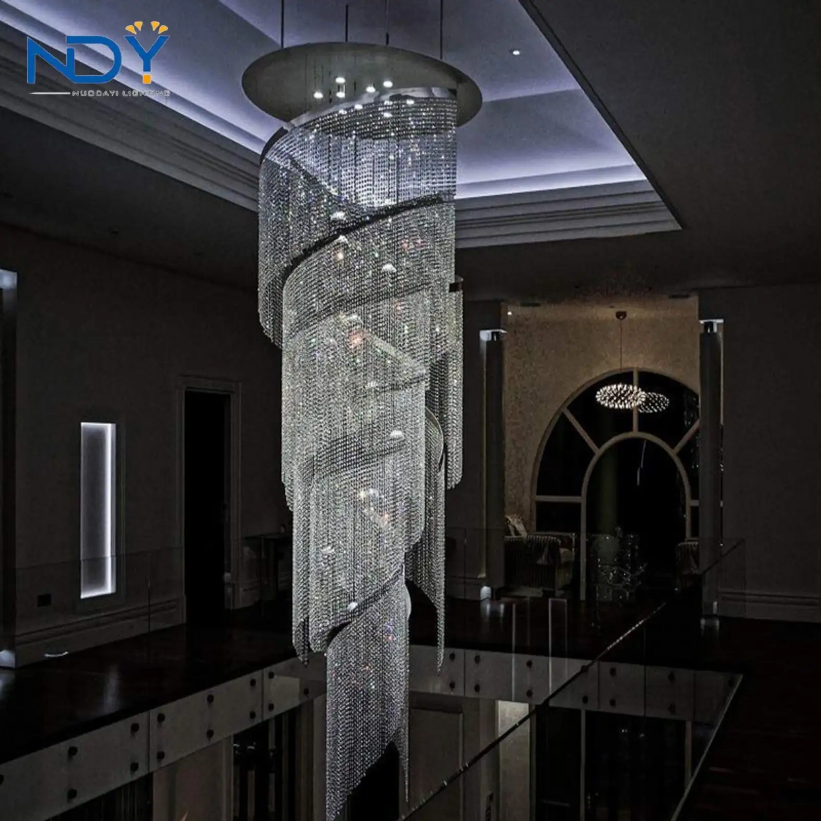 Decoración interior personalizada de lujo de estilo moderno, proyecto grande, Vestíbulo de Hotel, Villa, escalera, candelabro de cristal, iluminación