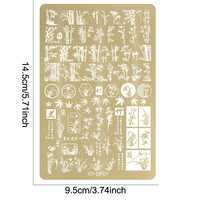 Pochoirs de transfert d'images pour nail art en acier inoxydable, motifs Papillon, Fleur, Forêt de bambous, 15 motifs, 14.5x9.5cm