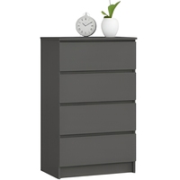 Commode à 4 tiroirs sans poignées BURAN Nordic en bois gris mat, unité de rangement pour chambre à coucher, armoire moderne minimaliste