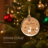 Ornements de Noël personnalisés en acrylique miroir et bois en forme de cerf – Décorations élégantes pour sapin de Noël, fête, maison, cadeau – Durables