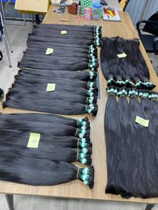Extensions de cheveux humains du Vietnam en vrac, trame simple, double tirage, noir naturel, lisses, cheveux vierges à tisser, 50 60 65 pouces - Product Image 1