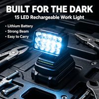 Lampe de travail rechargeable à 15 LED, projecteur LED portable sans fil pour le camping en plein air, les chantiers de construction