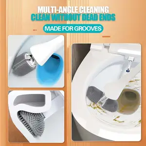 Bathroom Adjustable Deep Cleaning Toilet Brush Set Toilet Crevice Cleaning Brush With Holder