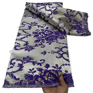 Fil métallique européen et américain broderie en relief Jacquard brocart tissu africain damassé dentelle - Product Image 2