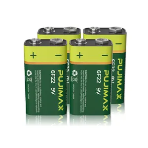 PUJIMAX 4 Buah Kotak 9V Baterai Kering Karbon 6F22 Baterai Tugas Berat Ekstra Pak Baterai 9V untuk Alarm Asap Multimeter