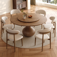 Table à manger ronde en bois de frêne blanc de qualité supérieure avec 4 chaises et plateau tournant pour appartement, hôtel, villa