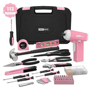 116pcs Diy pink household tools power tools drill kit set with 3.6V smart cordless screwdriver and hand tools for women ladies