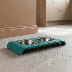 Soucoupe pour chat en acier inoxydable Diner avec support en plastique Bol en acier inoxydable Double chien Gamelles pour chat Double Premium - Product Image 1
