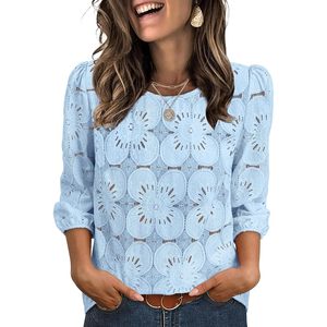 Blusa de Mujer FOXA con Manga 3/4, Encaje Calado, Estampado Floral, Transparencias, para Primavera/Verano, Casual, para la Playa o Vacaciones - Product Image 1