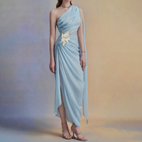 ZYHT 73513 personnalisé femmes nouveauté une épaule 3D fleur froncé en mousseline de soie irrégulière Maxi robes de soirée pour les dames
