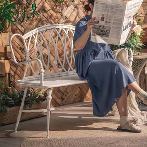 Banco Romántico de Estilo Francés, Retro, de Hierro Fundido, para Jardín, Patio, Silla Doble, Duradera, Blanca, A2880 - Product Image 2