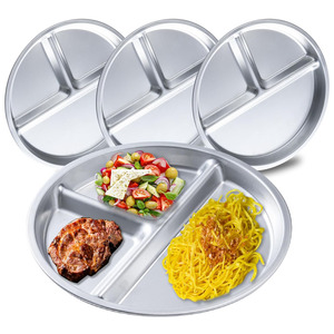 Tái Sử Dụng 304 Thép Không Gỉ Chia Bữa Ăn Tối Tấm Với <span class=keywords><strong>3</strong></span> Ngăn Vòng Đĩa Món Ăn Phần Điều Khiển Chế độ Ăn Uống Khay Cho Trẻ Em - Product Image 1