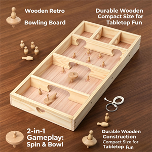 Set Classico di Trottola in Legno, Mini <span class=keywords><strong>Bowling</strong></span> e Scacchiera, Gioco <span class=keywords><strong>da</strong></span> <span class=keywords><strong>Tavolo</strong></span> Ecologico Educativo Portatile per Casa e Viaggio - Product Image 5