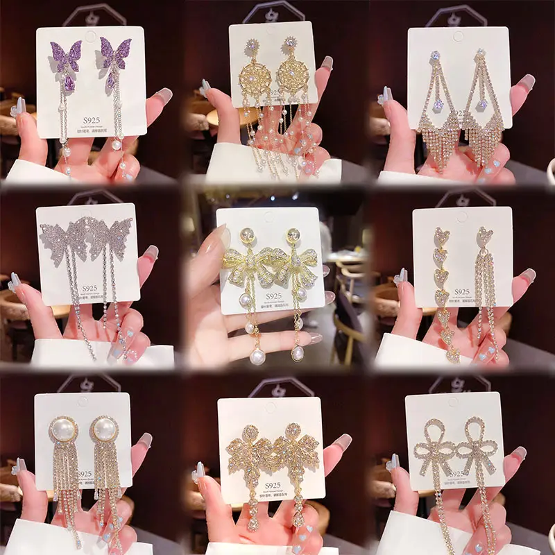 Boucles d'oreilles coréennes en argent 925 plaqué or avec pendentifs en zircon et perles, papillon et cœur, cadeau pour femmes