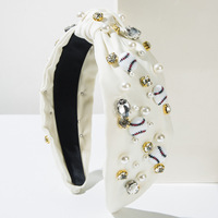 Diadema Deportiva con Perlas y Diamantes de Imitación para el Día del Partido de Béisbol, Banda para el Cabello de Tela con Nudo, Accesorios de Lujo para el Cabello con Cristales para Mujer