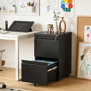 Armoire de classement mobile en acier à 2 tiroirs verrouillables avec roulettes, design peu encombrant pour le rangement à domicile et au bureau - Product Image 4