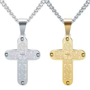Collier en acier inoxydable avec pendentif croix 39 mm gravé Prière du Seigneur, couleur or et argent, bijou à porter au quotidien, cadeau - Product Image 1