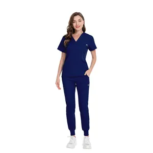 2023 Anti-Wrinkle Soft Premium Fabric Polyester Rayon Spandex Washable Nursing Scrub Set For Womens Nursing Scrub Uniforms