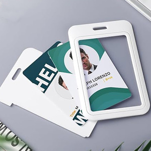 Cross-border Oval Telescopic Easy-Pull Buckle ABS Blank Sliding Cover Hard Card <b>Holder</b> Name Badge Employee <b>ID</b> Card Protector - Product Image 2