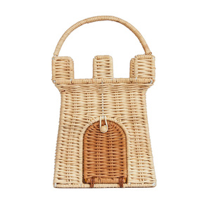 Rattan Castle <b>Basket</b> With Handle Children's Toy Storage Off White Rectangle Shape Photography Props - Product Image 5