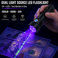 Linterna LED UV Recargable W553, 500LM, Alcance de 400M, Linterna de Inspección de 395nm, Tipo C, para Emergencias al Aire Libre y Camping