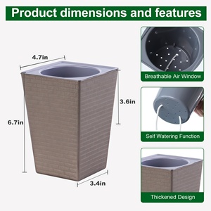 Jardinière carrée moderne à motif de briques 3D pour intérieur/extérieur, grande jardinière en plastique avec <span class=keywords><strong>arrosage</strong></span> automatique - Product Image 3