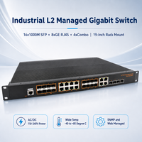 Switch SFP Administrado para Montaje en Rack Industrial, 16 Puertos de Fibra, 8 Puertos GE RJ45, 4 Puertos Combinados, 1U, 19 Pulgadas, Switch de Red L2