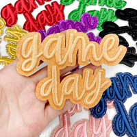 Patch brodé à lettres cursive scintillantes pour le jour du match, badge thermocollant écologique, appliques à police script brillante pour chapeaux DIY en gros