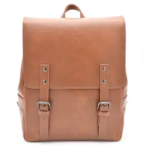 Customized Logo High End Waxed Pu Leather Backpack Multi-function Waterproof School Backpack