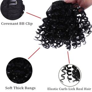 High Puff Afro Kinky Curly Sintético Cordón Cola de caballo con <span class=keywords><strong>flequillo</strong></span> Extensiones de cabello Short Pony Tail Hair Bun Clip para mujeres - Product Image 4