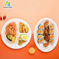 Assiettes de bagasse de canne à sucre carrées rondes jetables compostables blanches écologiques à 3 compartiments de 10 pouces