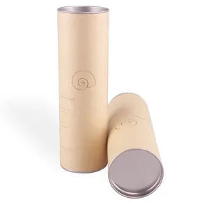 Tubo de papel kraft personalizado respetuoso con el medio ambiente, caja de papel de té perfumado redondo, embalaje de cilindro con tapa de aluminio