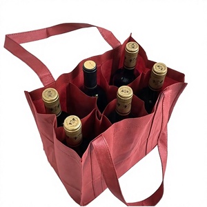 Sac réutilisable en non-tissé pour 6 bouteilles de vin, sac de transport avec poignée, logo personnalisé pour épicerie, supermarché, cadeau - Product Image 4
