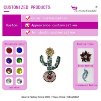 Applique en strass motif fleur de cactus pour veste en jean, faite à la main, DIY, lavable, en plastique et verre, à coller, style nature
