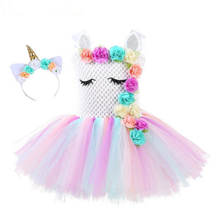 Fashion Design children's Unicorn Princess Dress Girls Performance Dress gonna a rete fatta a mano - Product Image 3