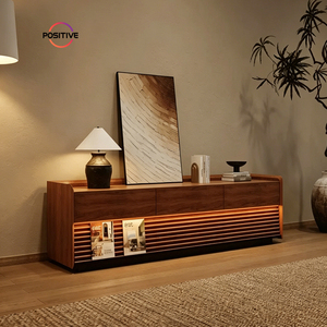 <strong>Vintage</strong> Mid Century Walnut Solid Wood <strong>TV</strong> <strong>Stand</strong> With LED Lights Marble Living Room Floor Standing Audio Cabinet Nordic Furniture - Product Image 4