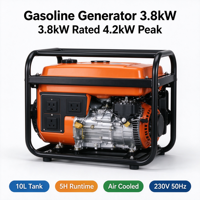 Benzin-Generator 3,8kW 4,2kW Spitzenleistung 10L Tank 5 Stunden Laufzeit Luftgekühlt Tragbare Stromversorgung für Werkstatt Salon Workshop Wüste Camping
