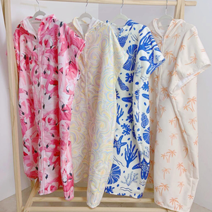 2025 nouveau portable imprimé été plage couvrir piscine microfibre serviette à capuche avec fermeture éclair Poncho Surf serviette de plage - Product Image 4