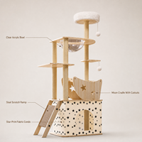 Arbre à chat en bois de luxe tout-en-un, grand format, multi-niveaux, avec griffoirs, condo pour chat et maison de maternité capsule spatiale