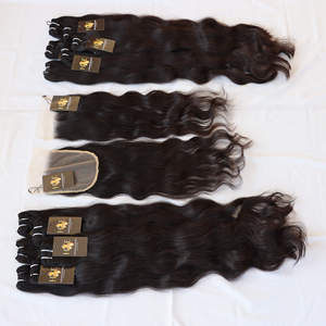 Paquetes de cabello virgen alineados con cutícula India cruda Cierre de encaje Frontales Rizo/Onda Cierre frontal de encaje hecho a mano Cabello humano - Product Image 1