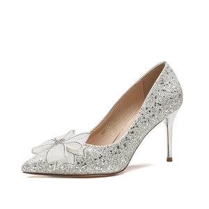 Zapatos de Novia con Tacón de Aguja y Punta Puntiaguda, con Lazo, Zapatos de Boda con Tacón Alto de 5 cm y 8 cm, Tendencia de Moda, Forro de Satén Sólido - Product Image 5