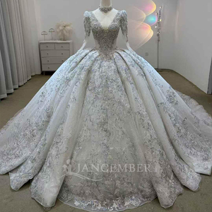 Robe de mariée de luxe, robe de bal de mariée, col en V, robe de mariée élégante à la française, Lsjj72 - Product Image 2