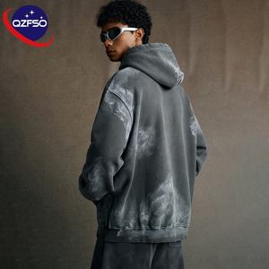 QZFSO Logos personnalisés surdimensionné 310gsm en détresse lavage à l'acide polaire haute qualité goutte épaule lourd poids Vintage hommes à capuche - Product Image 2