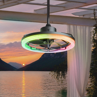 Ventilateur de plafond LED RVB extérieur de luxe avec haut-parleur Bluetooth, télécommande, montage encastré à profil bas pour cour et jardin