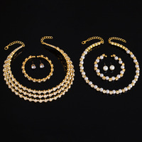 Parure de bijoux africains en strass couleur or pour mariée, collier ras-du-cou, boucles d'oreilles et bracelet, accessoires de mariage pour femme