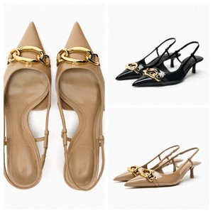 Zapatos de Verano para Mujer, Color Negro y Beige, con Decoración de Cadena, Tacón Súper Alto, Punta Puntiaguda, Estilo Slingback, Tipo Mules - Product Image 3