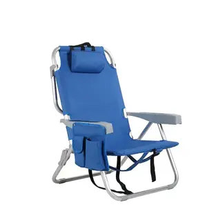 Custom Portable Backpack Beach Chair Wholesale Outdoor Aluminum Folding Beach Chair Collapsible Adjustable Reclining Beach Chair