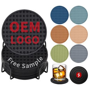 HongYun Custom Logo Thickened Cup Pad Mat Round Non-slip Non-stick <b>Drinks</b> Silicone <b>Coasters</b> with Holder <b>for</b> Hot or Cold <b>Drinks</b> - Product Image 1